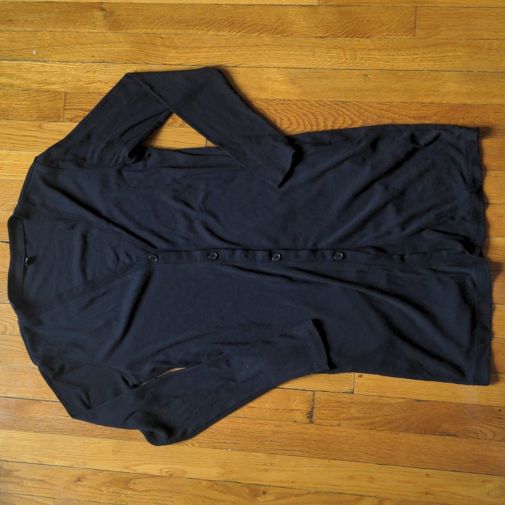 Navy long button down dress length cardigan